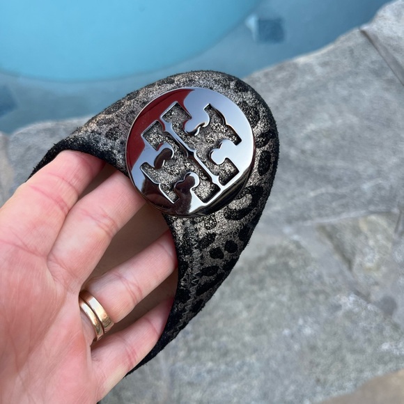 Tory Burch Leopard Print Flats with Silver and Red Accents - Picture 10 of 13